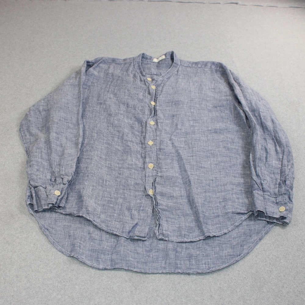 CP Shades Linen Shirt Women XL Blue Button Long Sleeve Tunic Made USA Lagenlook